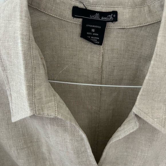 Willi Smith Khaki Linen Button-Up Shirt Jacket Size 16 - Picture 3 of 10